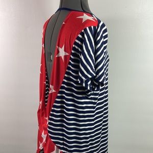 Heimish U.S.A. Top Women Size XL Red White & Blue Open Back Stars & Stripes